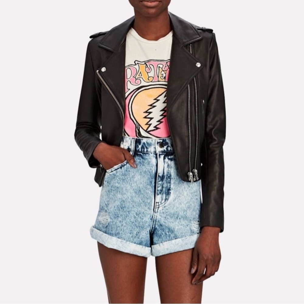 IRO Black Leather Biker Jacket Dylan Size 36 Lambskin Cropped Moto US 4 XS/S - Picture 10 of 12